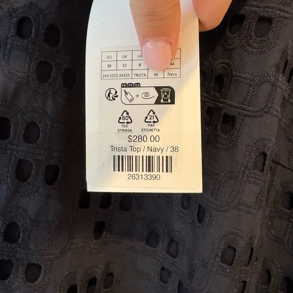 Munthe Navy Eyelet Puff-Sleeve Blouse - Picture 3 of 4